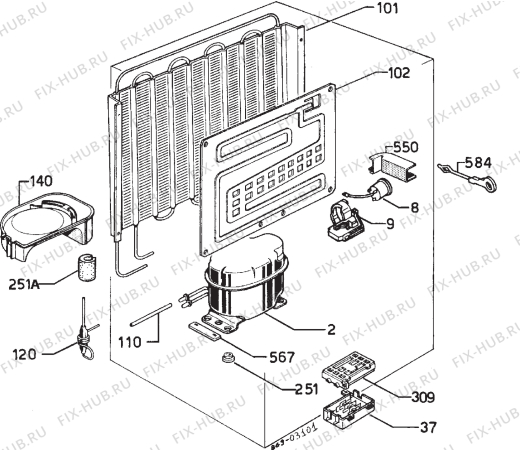 Взрыв-схема холодильника Electrolux RW543G - Схема узла Cooling system 017